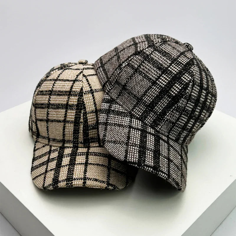 Unisex Baseball Cap aus Wollmischung mit Karomuster – Verstellbare Retro Mütze im Britischen Stil | Warme Herbst- & Winterkappe für Damen & Herren