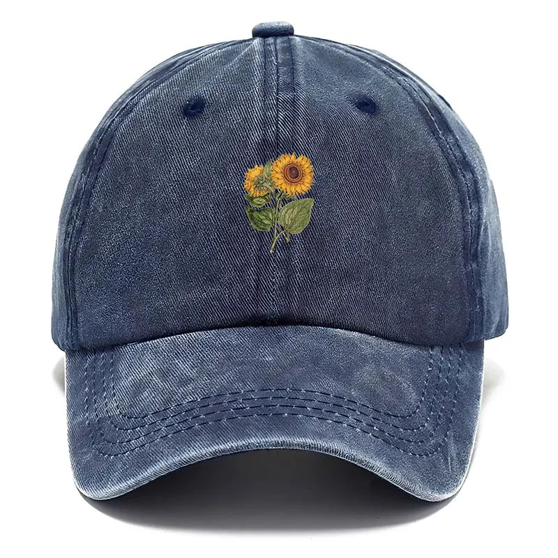 Unisex Baseball Cap mit Sonnenblumen-Stickerei – Verstellbare Vintage Baumwoll Snapback Mütze | Modische Streetwear Kappe für Damen & Herren