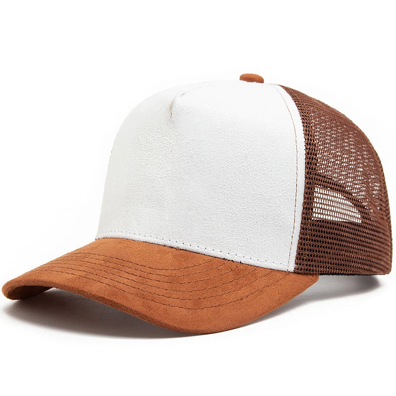 Unisex Suede Mesh Trucker Cap – Verstellbare Snapback Baseball Mütze | Modische Sonnenkappe im Hip Hop Stil für Damen & Herren