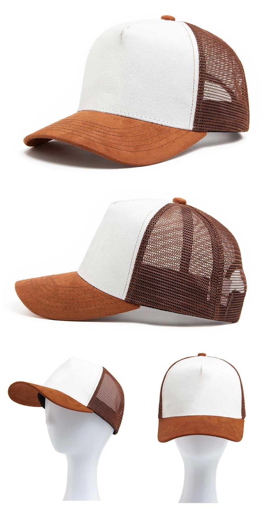 Unisex Suede Mesh Trucker Cap – Verstellbare Snapback Baseball Mütze | Modische Sonnenkappe im Hip Hop Stil für Damen & Herren
