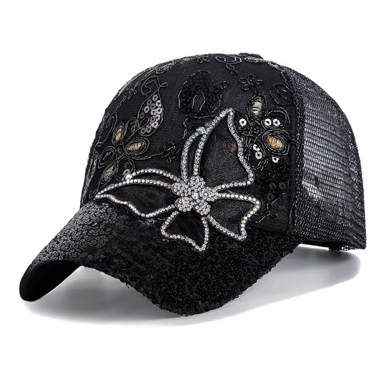 Unisex Baseball Cap mit Schmetterlingsspitze & Glitzer – Verstellbare Mesh Sommermütze | Sonnenschutz & Modisches Accessoire für Damen & Herren