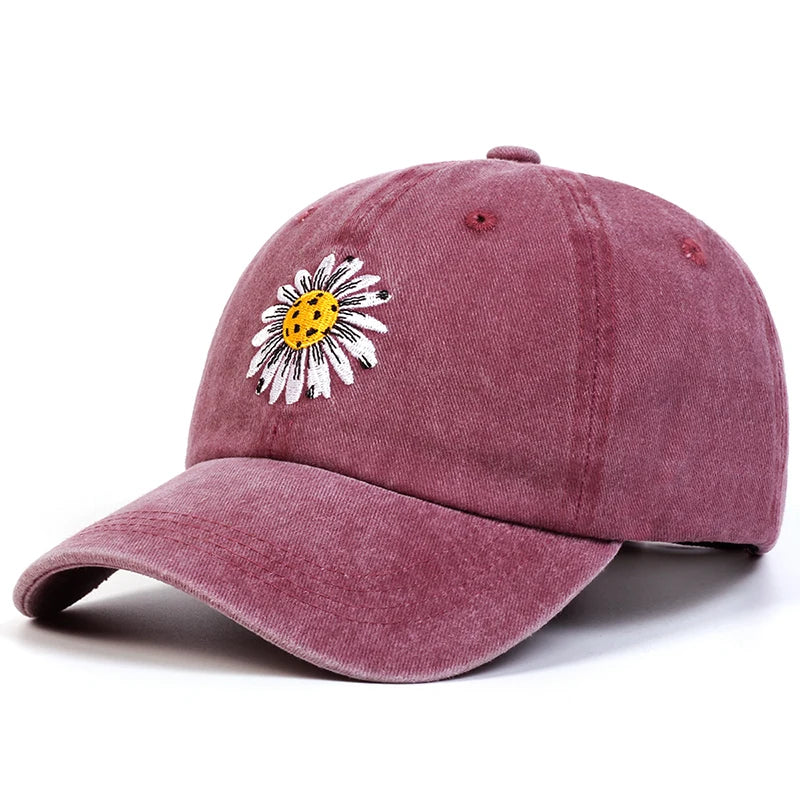 Unisex Baseball Cap mit Sonnenblumen-Stickerei – Verstellbare Gewaschene Baumwollkappe | Freizeit & Outdoor Mütze für Frühling & Herbst