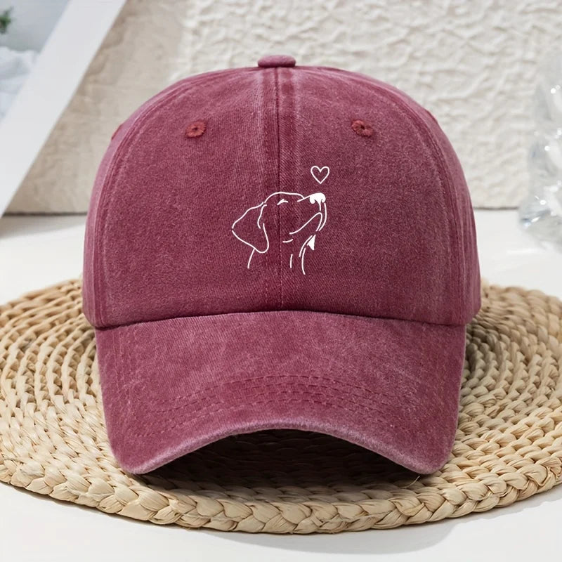 Unisex Baseball Cap mit Weißem Hund-Linienmuster – Verstellbare Retro Dad Cap | Weiche Vintage Freizeitmütze für Frühling & Sommer