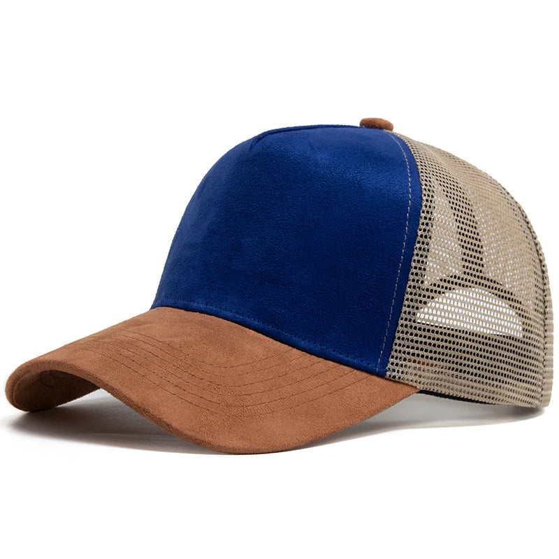 Unisex Suede Mesh Trucker Cap – Verstellbare Snapback Baseball Mütze | Modische Sonnenkappe im Hip Hop Stil für Damen & Herren