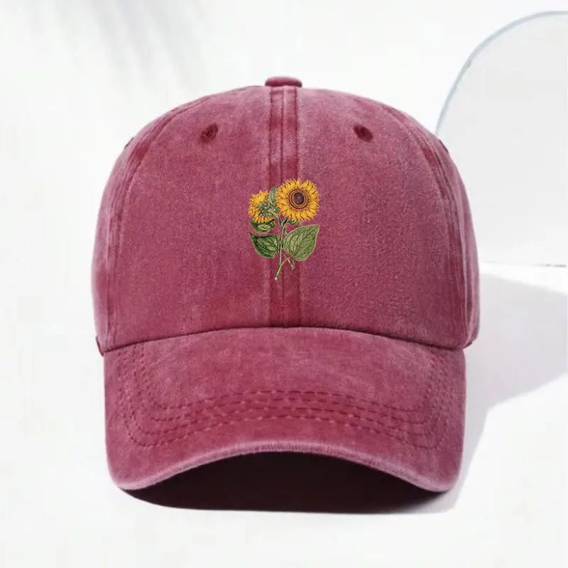 Unisex Baseball Cap mit Sonnenblumen-Stickerei – Verstellbare Vintage Baumwoll Snapback Mütze | Modische Streetwear Kappe für Damen & Herren