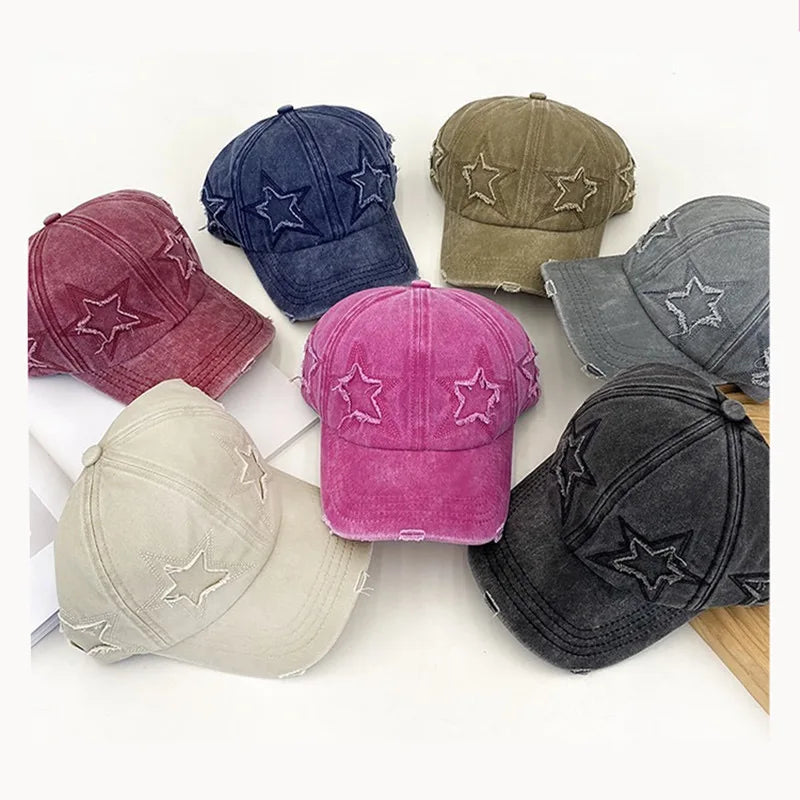 Unisex Baseball Cap aus Gewaschener Baumwolle mit Stern-Stickerei – Verstellbare Retro Dad Cap | Modische Streetwear Mütze für Damen & Herren