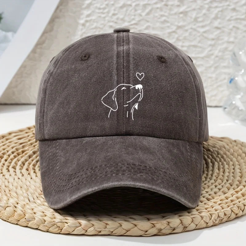 Unisex Baseball Cap mit Weißem Hund-Linienmuster – Verstellbare Retro Dad Cap | Weiche Vintage Freizeitmütze für Frühling & Sommer