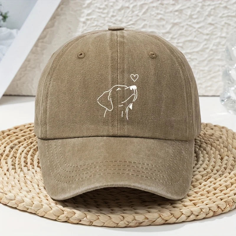 Unisex Baseball Cap mit Weißem Hund-Linienmuster – Verstellbare Retro Dad Cap | Weiche Vintage Freizeitmütze für Frühling & Sommer