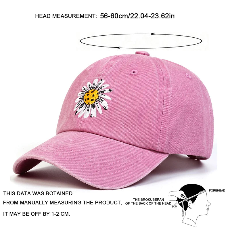 Unisex Baseball Cap mit Sonnenblumen-Stickerei – Verstellbare Gewaschene Baumwollkappe | Freizeit & Outdoor Mütze für Frühling & Herbst