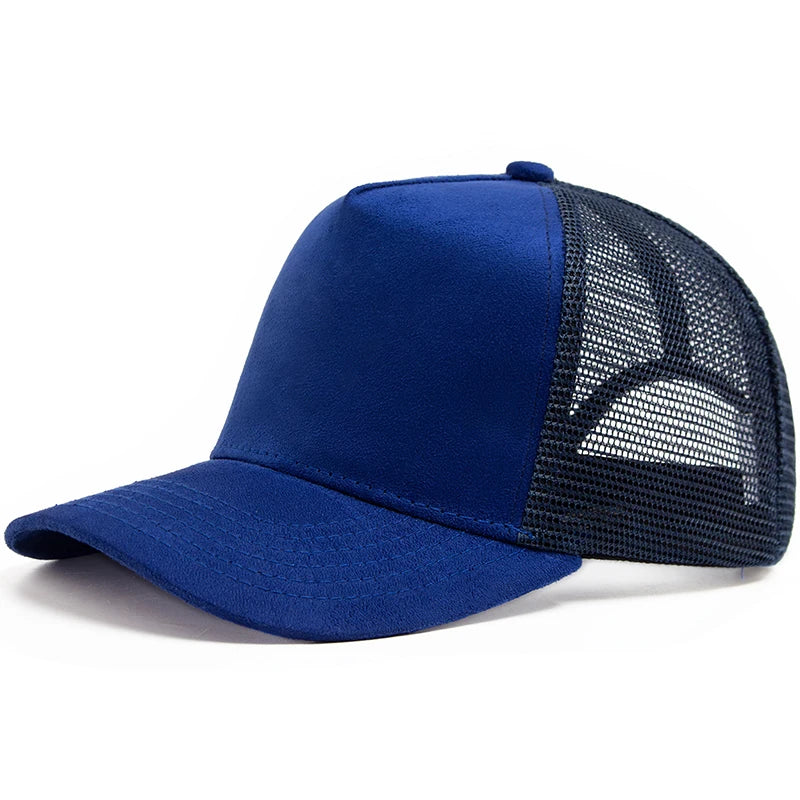 Unisex Suede Mesh Trucker Cap – Verstellbare Snapback Baseball Mütze | Modische Sonnenkappe im Hip Hop Stil für Damen & Herren