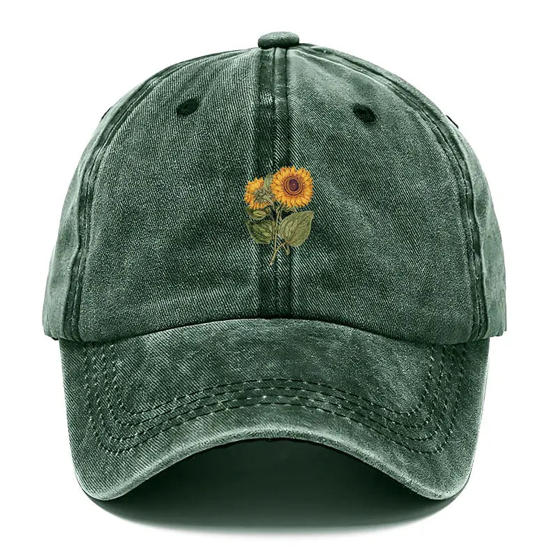 Unisex Baseball Cap mit Sonnenblumen-Stickerei – Verstellbare Vintage Baumwoll Snapback Mütze | Modische Streetwear Kappe für Damen & Herren