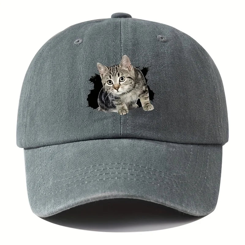 Unisex Baseball Cap mit Lustigem Katzen-Print – Verstellbare Duckbill Mütze | Freizeit & Outdoor Kappe für Damen & Herren