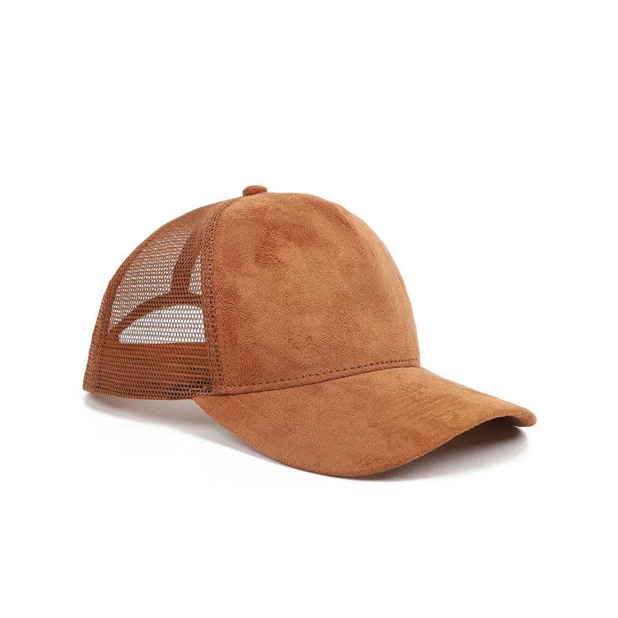 Unisex 5-Panel Trucker Cap mit Wildlederfront & Mesh-Rückseite – Verstellbare Einfarbige Baseballmütze | Atmungsaktive Sommermütze für Damen & Herren