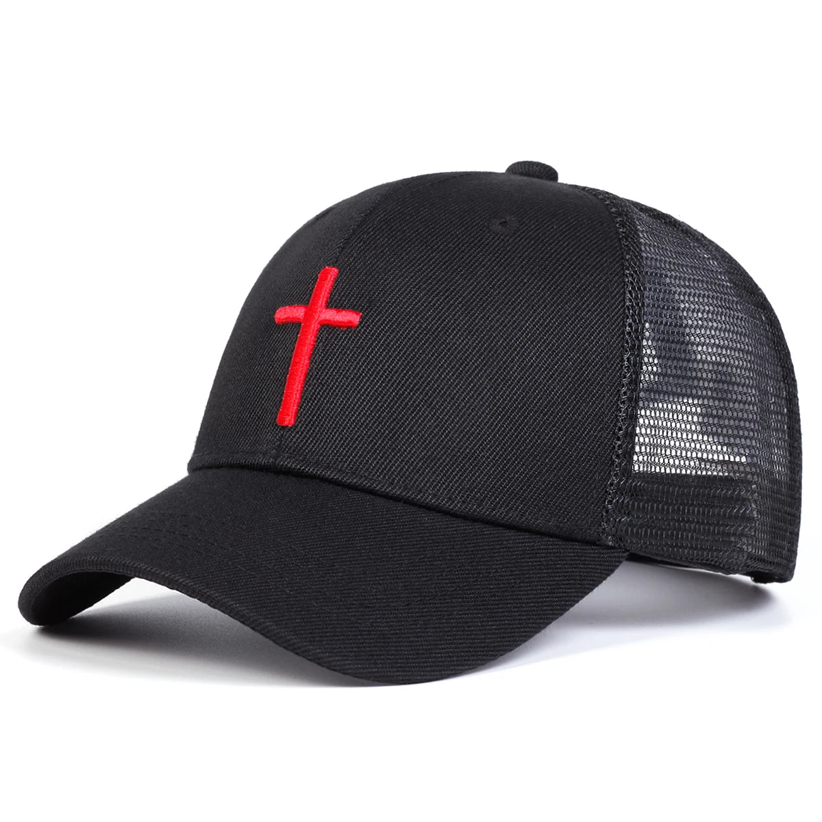 Unisex Mesh Baseball Cap mit Kreuz-Stickerei – Verstellbare Hip Hop Kappe | Atmungsaktive Sonnenmütze für Frühling & Sommer