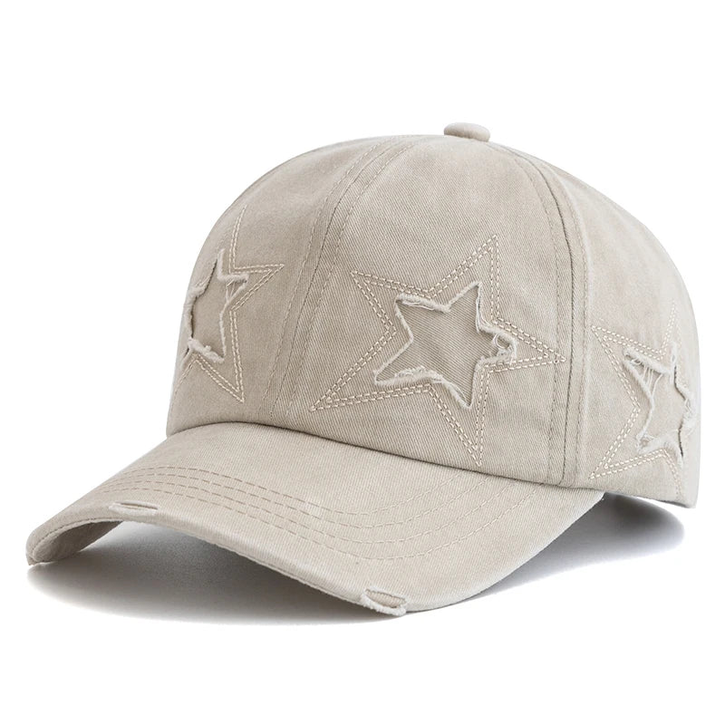 Unisex Baseball Cap aus Gewaschener Baumwolle mit Stern-Stickerei – Verstellbare Retro Dad Cap | Modische Streetwear Mütze für Damen & Herren
