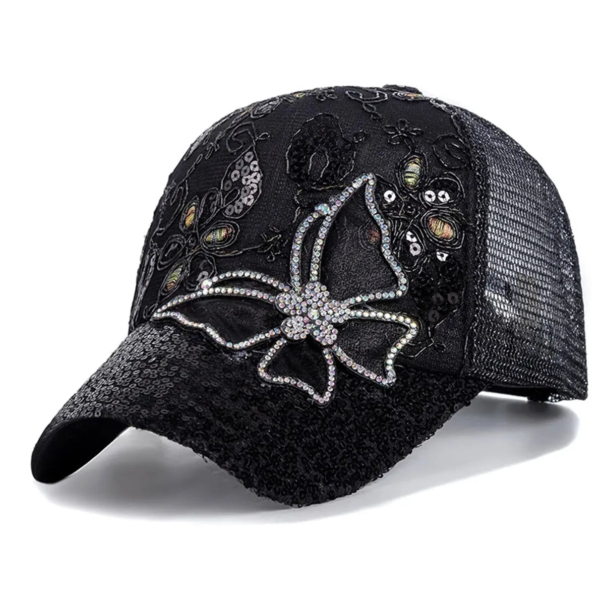 Unisex Baseball Cap mit Schmetterlingsspitze & Glitzer – Verstellbare Mesh Sommermütze | Sonnenschutz & Modisches Accessoire für Damen & Herren
