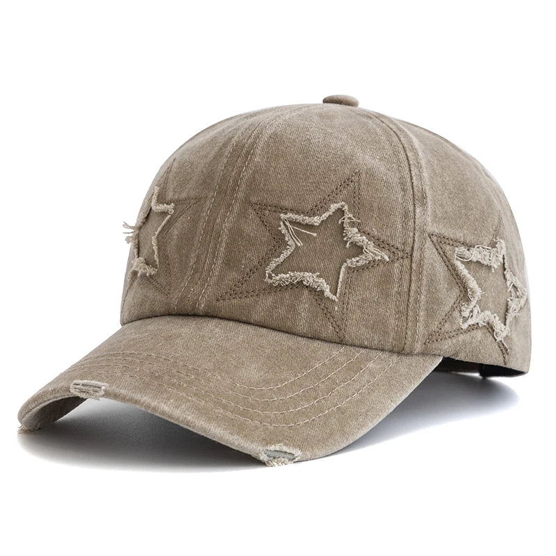 Unisex Baseball Cap aus Gewaschener Baumwolle mit Stern-Stickerei – Verstellbare Retro Dad Cap | Modische Streetwear Mütze für Damen & Herren