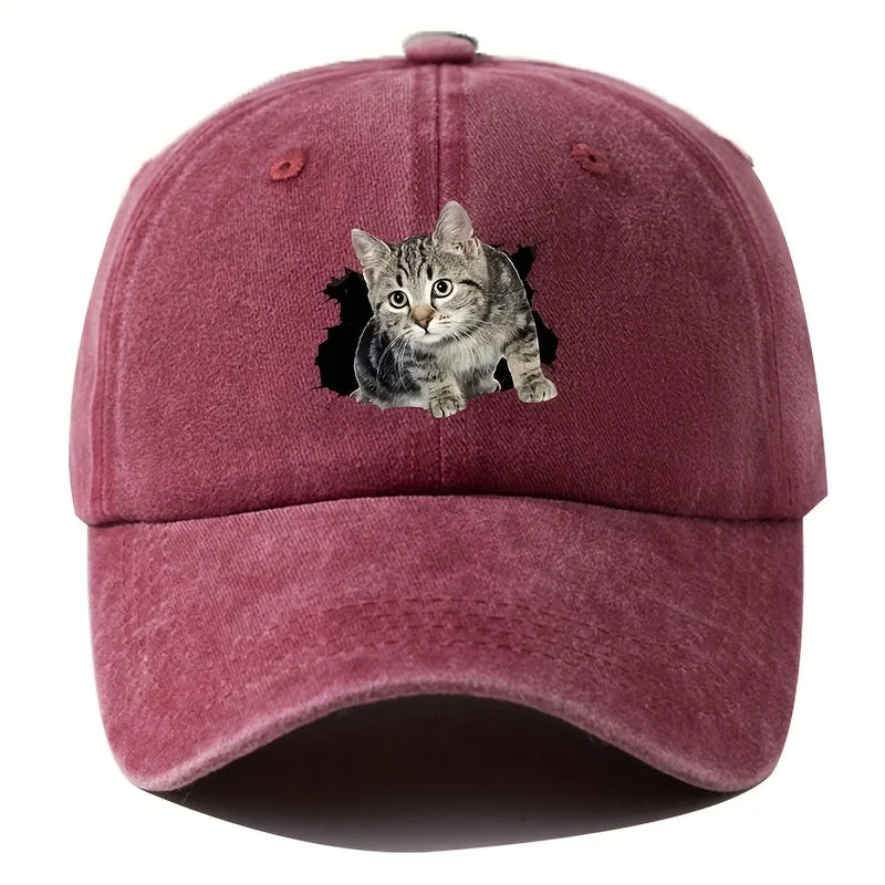 Unisex Baseball Cap mit Lustigem Katzen-Print – Verstellbare Duckbill Mütze | Freizeit & Outdoor Kappe für Damen & Herren