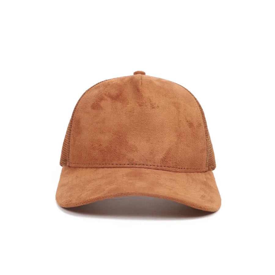 Unisex 5-Panel Trucker Cap mit Wildlederfront & Mesh-Rückseite – Verstellbare Einfarbige Baseballmütze | Atmungsaktive Sommermütze für Damen & Herren