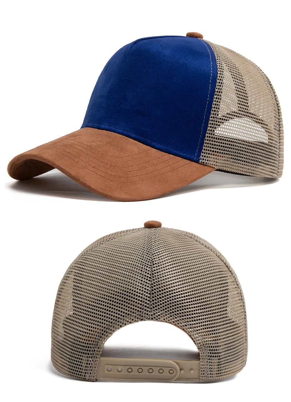 Unisex Suede Mesh Trucker Cap – Verstellbare Snapback Baseball Mütze | Modische Sonnenkappe im Hip Hop Stil für Damen & Herren