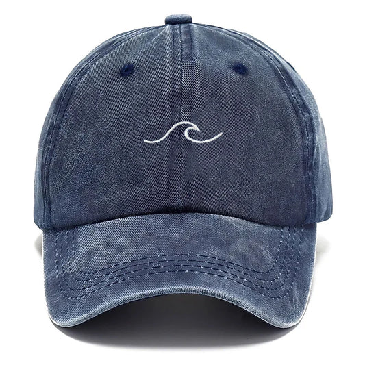 Unisex Baseball Cap aus Gewaschener Baumwolle mit Wellen-Stickerei – Verstellbare Retro Dad Cap | Modische Freizeit & Sonnenmütze für Damen & Herren