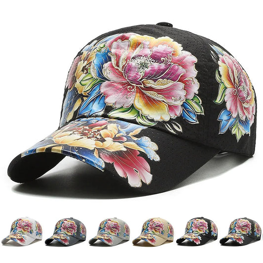 Unisex Schnell Trocknende Baseball Cap mit Blumenmuster – Leichte Chinesische Stil Sonnenkappe | Sommer Outdoor Hut für Damen & Herren