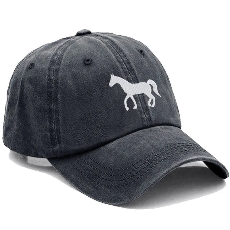 Unisex Baseball Cap mit Pferde-Stickerei – Gewaschene Baumwollkappe im Vintage-Stil | Verstellbare Freizeit- & Golfmütze für Damen & Herren