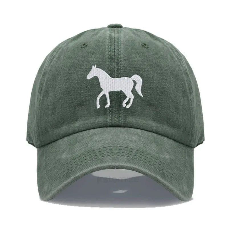 Unisex Baseball Cap mit Pferde-Stickerei – Gewaschene Baumwollkappe im Vintage-Stil | Verstellbare Freizeit- & Golfmütze für Damen & Herren
