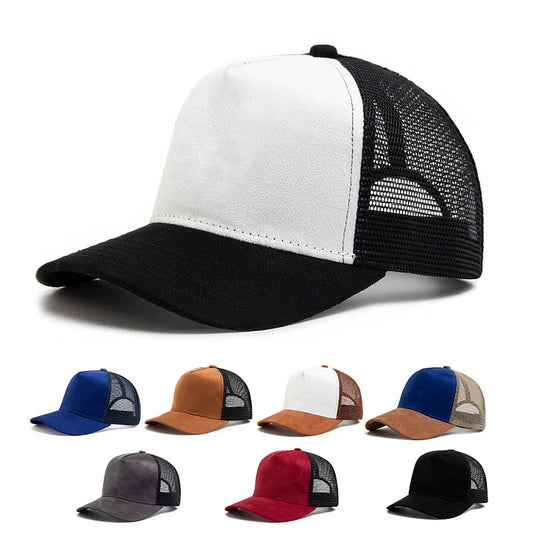 Unisex Suede Mesh Trucker Cap – Verstellbare Snapback Baseball Mütze | Modische Sonnenkappe im Hip Hop Stil für Damen & Herren