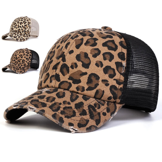 Unisex Baseball Cap mit Leopardenmuster & Stickerei – Verstellbare Mesh Kappe | Sportliche Sonnenmütze für Frühling & Herbst