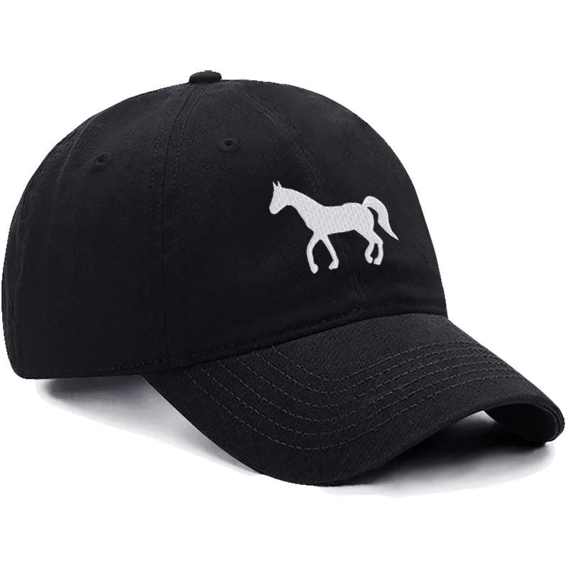 Unisex Baseball Cap mit Pferde-Stickerei – Gewaschene Baumwollkappe im Vintage-Stil | Verstellbare Freizeit- & Golfmütze für Damen & Herren