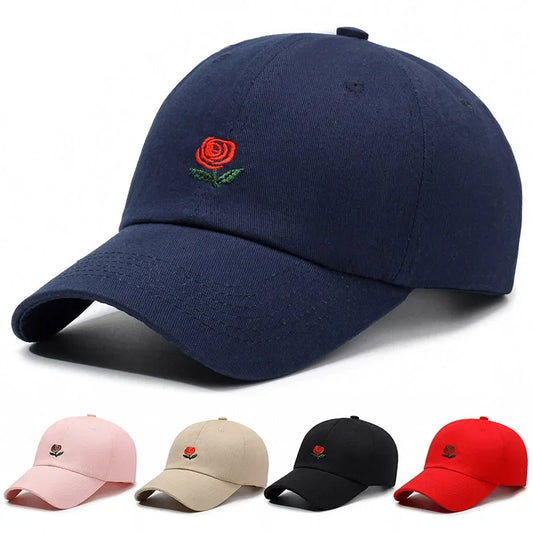 Unisex Baseball Cap mit Rose & Buchstaben-Stickerei – Verstellbare Hip Hop Kappe | Modische Frühling Streetwear Mütze für Damen & Herren