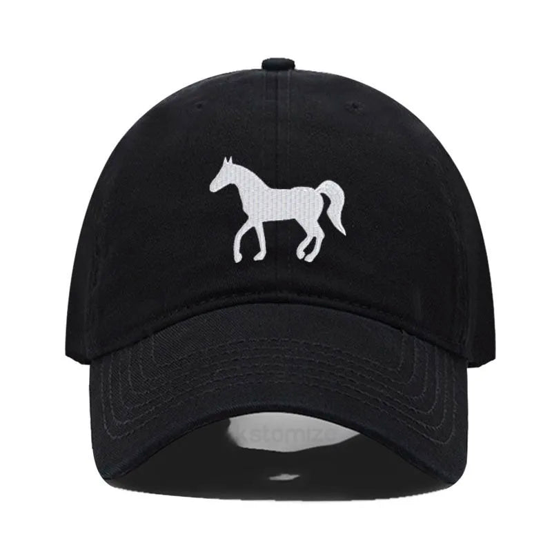 Unisex Baseball Cap mit Pferde-Stickerei – Gewaschene Baumwollkappe im Vintage-Stil | Verstellbare Freizeit- & Golfmütze für Damen & Herren