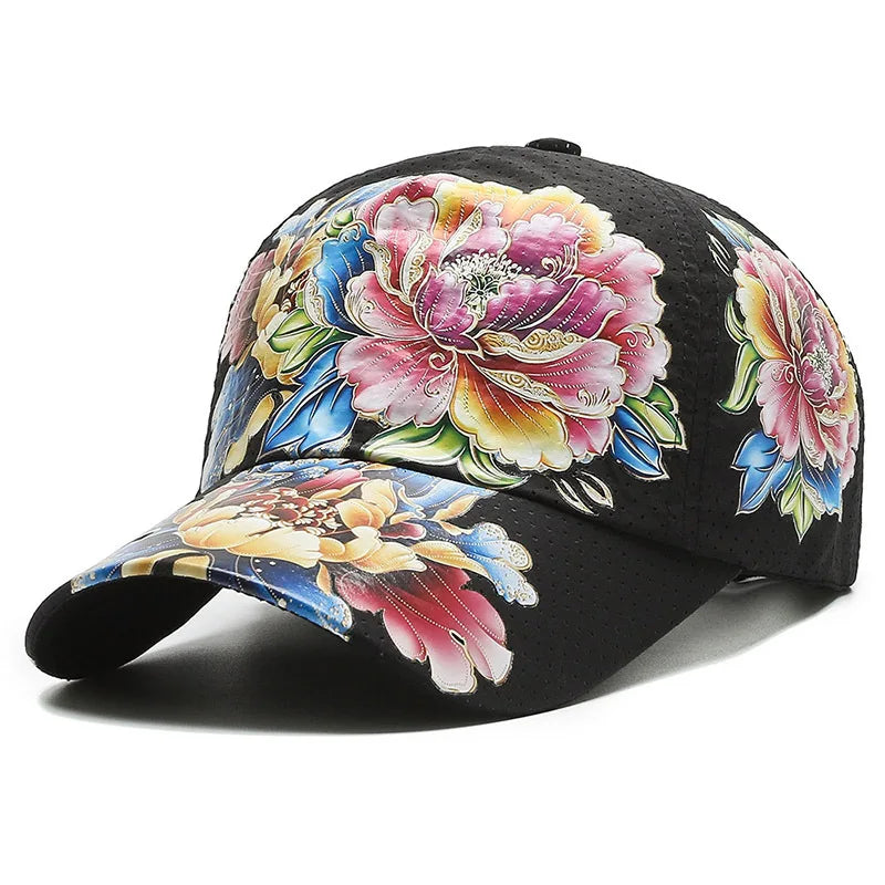 Unisex Schnell Trocknende Baseball Cap mit Blumenmuster – Leichte Chinesische Stil Sonnenkappe | Sommer Outdoor Hut für Damen & Herren