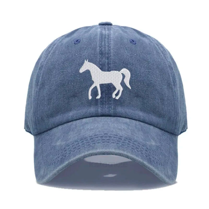 Unisex Baseball Cap mit Pferde-Stickerei – Gewaschene Baumwollkappe im Vintage-Stil | Verstellbare Freizeit- & Golfmütze für Damen & Herren