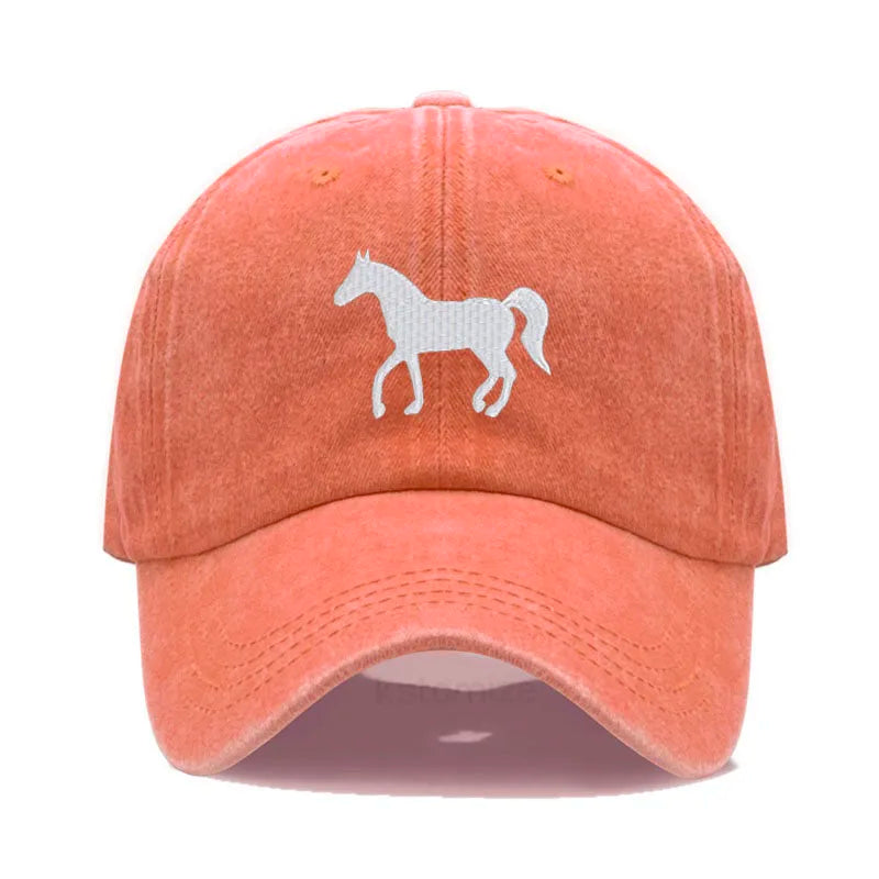 Unisex Baseball Cap mit Pferde-Stickerei – Gewaschene Baumwollkappe im Vintage-Stil | Verstellbare Freizeit- & Golfmütze für Damen & Herren