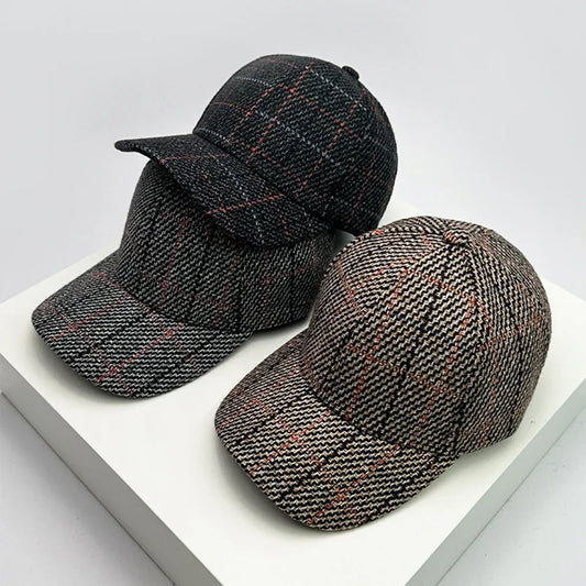 Unisex Baseball Cap aus Wollmischung mit Karomuster – Verstellbare Retro Mütze im Britischen Stil | Warme Herbst- & Winterkappe für Damen & Herren
