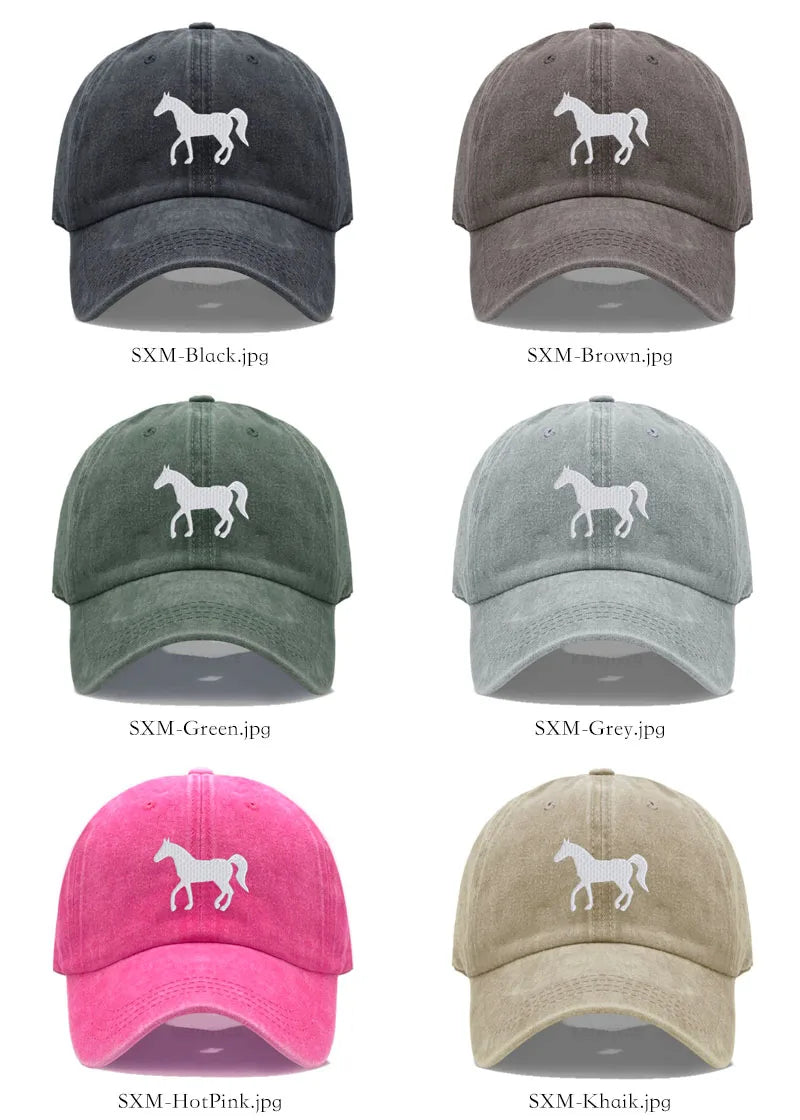 Unisex Baseball Cap mit Pferde-Stickerei – Gewaschene Baumwollkappe im Vintage-Stil | Verstellbare Freizeit- & Golfmütze für Damen & Herren