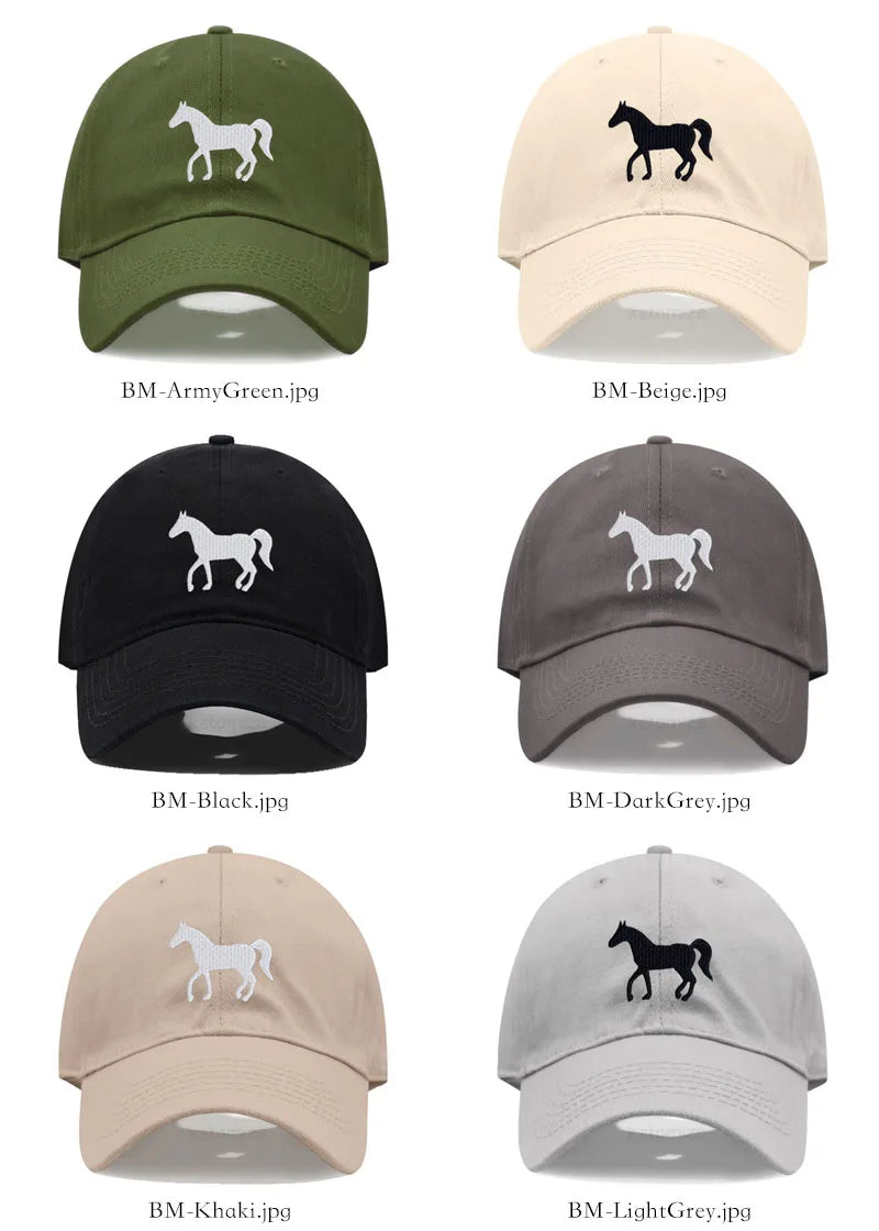 Unisex Baseball Cap mit Pferde-Stickerei – Gewaschene Baumwollkappe im Vintage-Stil | Verstellbare Freizeit- & Golfmütze für Damen & Herren