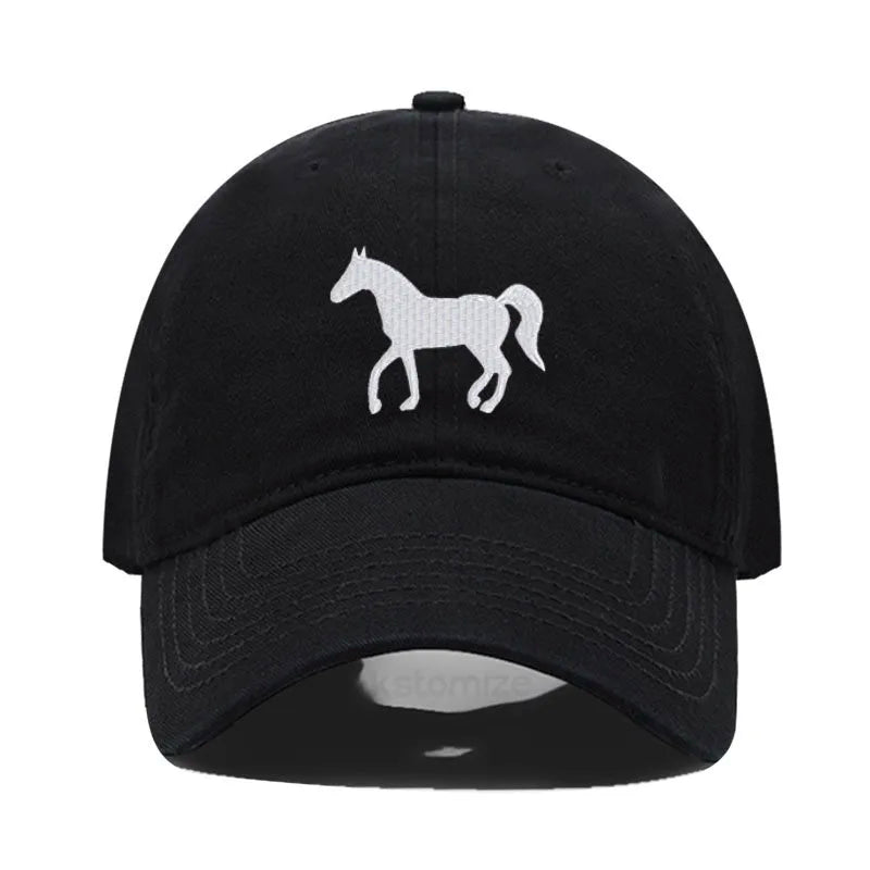 Unisex Baseball Cap mit Pferde-Stickerei – Gewaschene Baumwollkappe im Vintage-Stil | Verstellbare Freizeit- & Golfmütze für Damen & Herren