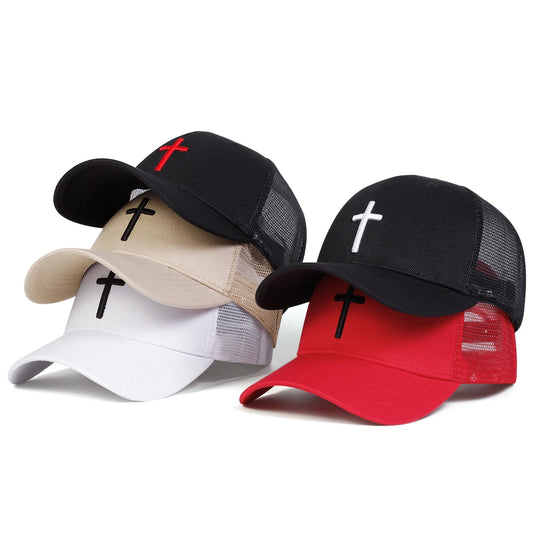 Unisex Mesh Baseball Cap mit Kreuz-Stickerei – Verstellbare Hip Hop Kappe | Atmungsaktive Sonnenmütze für Frühling & Sommer
