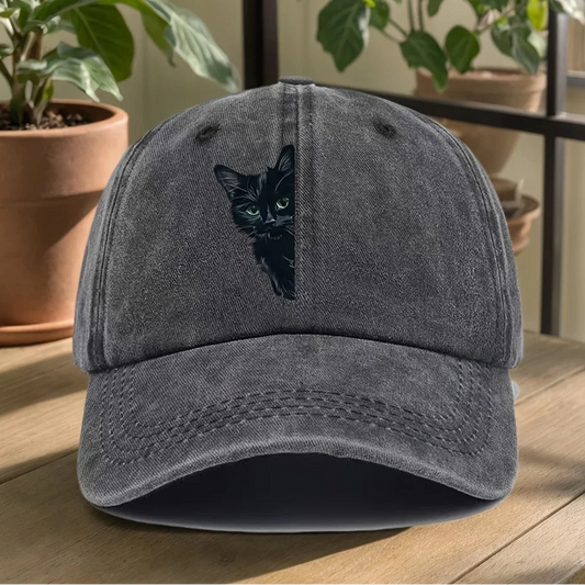 Unisex Baseball Cap mit Schwarzer-Katzen-Print – Verstellbare Retro Duckbill Kappe | Sonnenschutz & Freizeitmütze für Damen & Herren