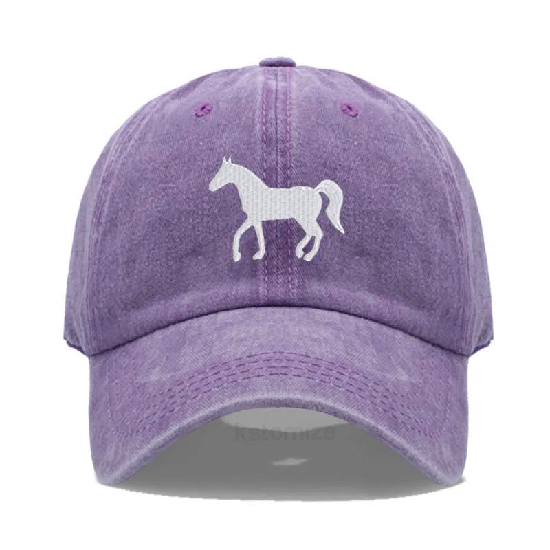 Unisex Baseball Cap mit Pferde-Stickerei – Gewaschene Baumwollkappe im Vintage-Stil | Verstellbare Freizeit- & Golfmütze für Damen & Herren