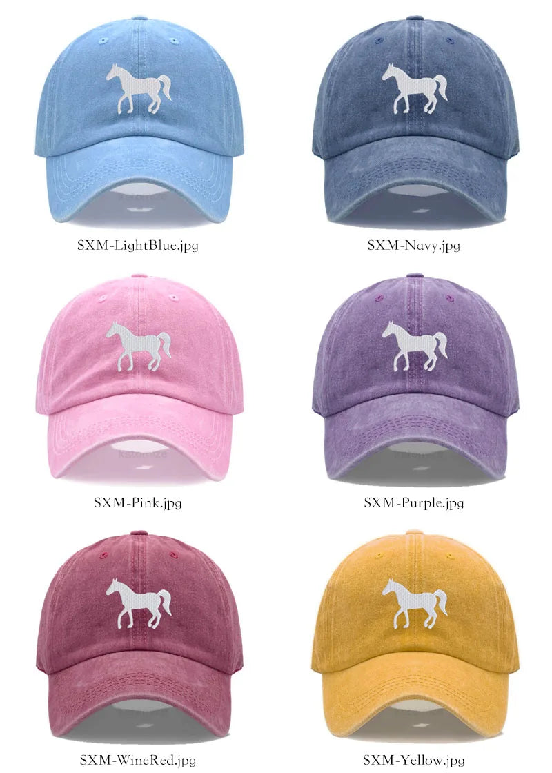 Unisex Baseball Cap mit Pferde-Stickerei – Gewaschene Baumwollkappe im Vintage-Stil | Verstellbare Freizeit- & Golfmütze für Damen & Herren