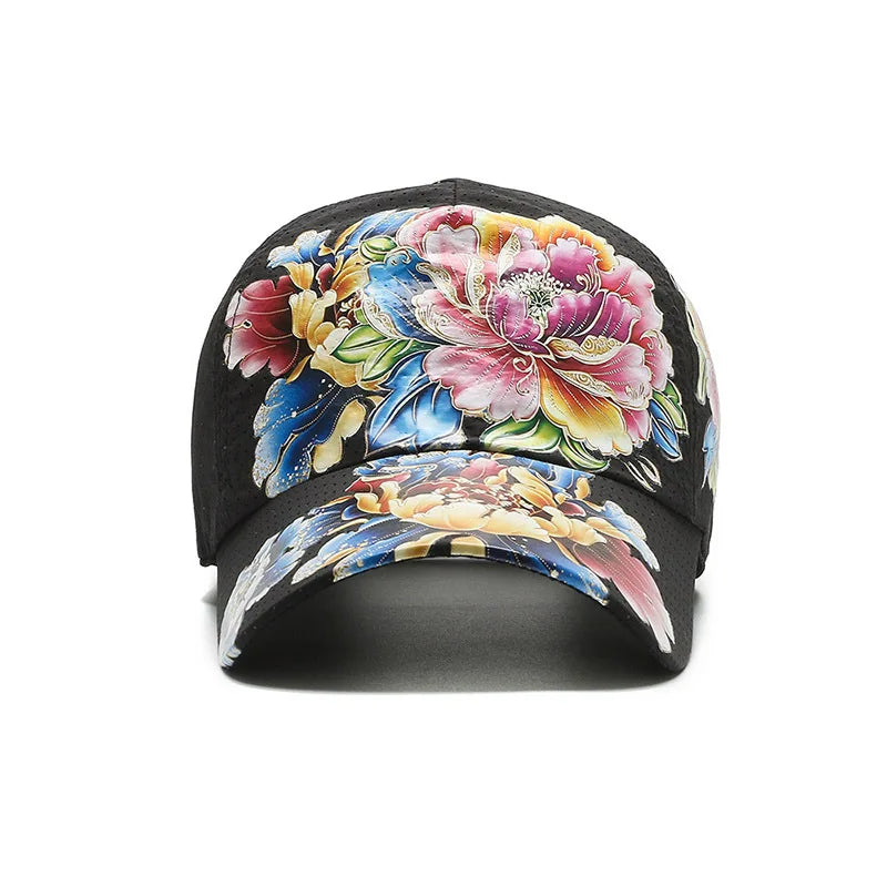 Unisex Schnell Trocknende Baseball Cap mit Blumenmuster – Leichte Chinesische Stil Sonnenkappe | Sommer Outdoor Hut für Damen & Herren