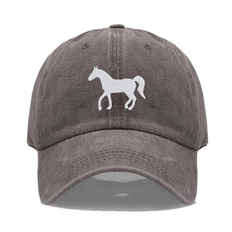 Unisex Baseball Cap mit Pferde-Stickerei – Gewaschene Baumwollkappe im Vintage-Stil | Verstellbare Freizeit- & Golfmütze für Damen & Herren