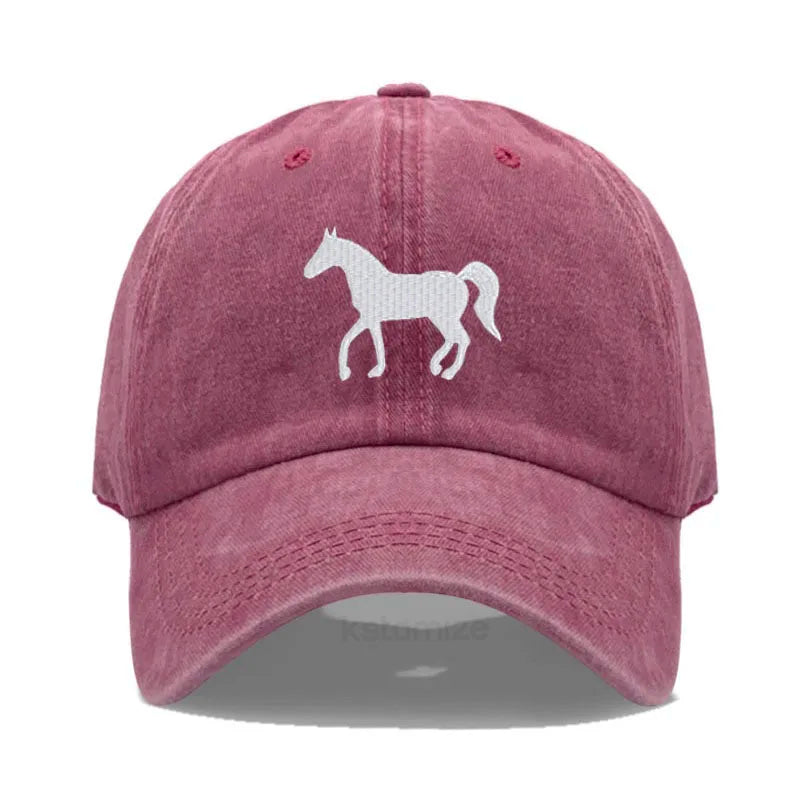 Unisex Baseball Cap mit Pferde-Stickerei – Gewaschene Baumwollkappe im Vintage-Stil | Verstellbare Freizeit- & Golfmütze für Damen & Herren