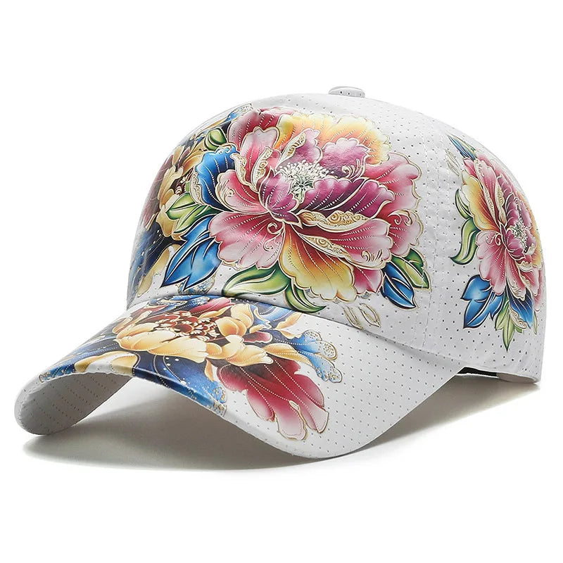 Unisex Schnell Trocknende Baseball Cap mit Blumenmuster – Leichte Chinesische Stil Sonnenkappe | Sommer Outdoor Hut für Damen & Herren