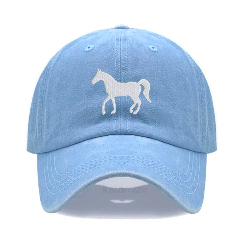 Unisex Baseball Cap mit Pferde-Stickerei – Gewaschene Baumwollkappe im Vintage-Stil | Verstellbare Freizeit- & Golfmütze für Damen & Herren