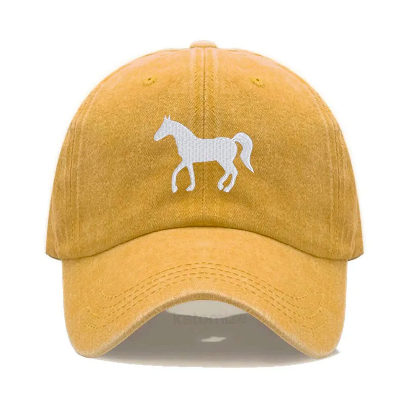 Unisex Baseball Cap mit Pferde-Stickerei – Gewaschene Baumwollkappe im Vintage-Stil | Verstellbare Freizeit- & Golfmütze für Damen & Herren